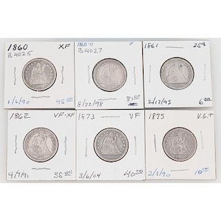 United States Liberty Seated Quarter Dollars 1860-1875