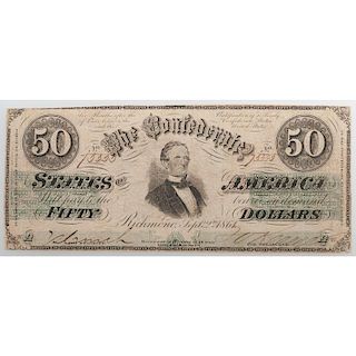 Confederate States of America Fifty Dollar Note