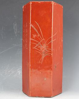 A red octagon porcelain hat stand from Guangxu period