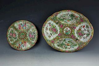 TWO Canton famille rose export plates