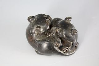 Chinese bronze figure of a pair auspicious badgers