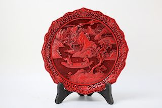 Chinese cinnabar Plate, Qianlong mark