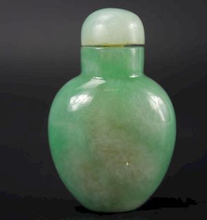 Jadeite Snuffle bottle with matching stopper from Qing