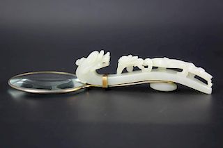 Chinese Hetian white jade carved dragon belt buckle