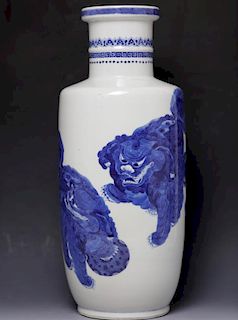 Chinese Blue and White rouleau vase, Kangxi period