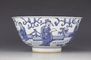 Chinese Blue and White figures bowl, Jiaqing mark