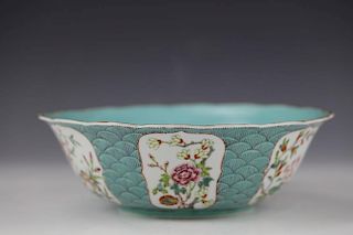 Chinese famille rose medallion floral porcelain bowl