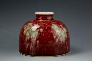 Chinese Red-glazed Zun porcelain pot with Kangxi mark