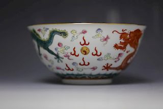 Chinese famille rose dragon pattern porcelain bowl,Guangxu