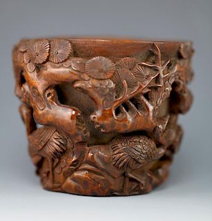 Chinese carved bamboo brushpot