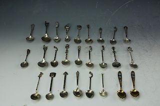 26 souvenir sterling silver spoons from around the