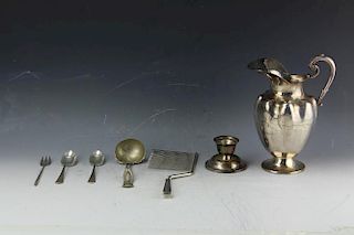7 pieces Sterling silver mixed lot, pitcher, candle