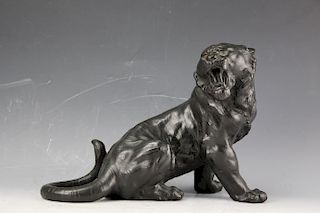 Japanese brass figure of a fierce tiger with mark