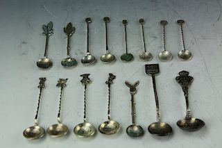 15 souvenir sterling silver coin spoons from South