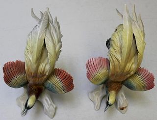 Pair Of Early Mark Herend Porcelain Parrots