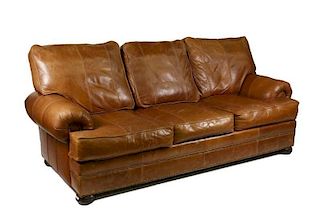 Large Custom Brown Leather Sofa