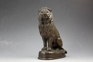 Bronze figure Lion Assis (seated lion) signed by