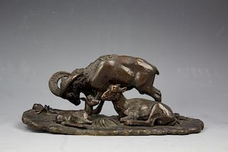Bronze figure a family of ibex signed by Antoine-Louis