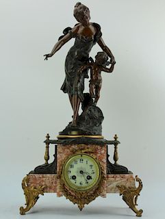 French mantel clock with bronze figure La Fortune