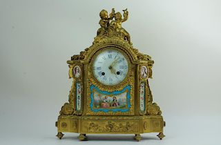 19th century French gilt Sevres pattern mantel clock