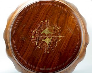 Copper and brass inlay rosewood round stool table
