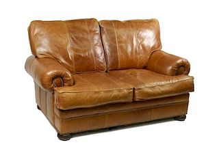 Contemporary Brown Leather Loveseat