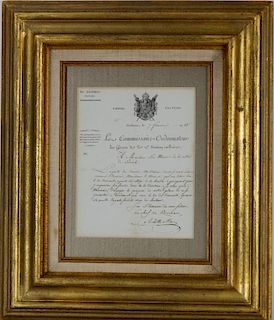 Framed vintage French document mentioning Napoleon