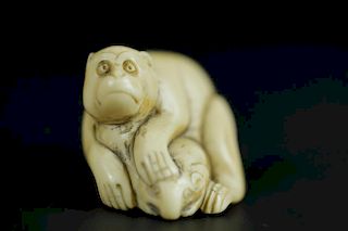 Vintage Netsuke carving of a monkey and rat