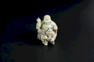 Vintage Netsuke carving of Granny Liu from Dream of the