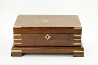 Copper and brass inlay rosewood jewelry box with key and