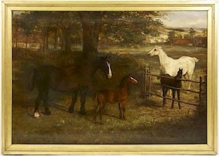 David G. Steell, "Horses in a Field", 1892, Oil