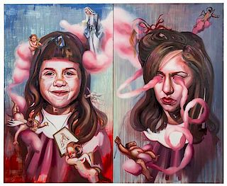 * Alison Stinely, (American, b. 1985), Ladybird, Ladybird Fly Away Home, 2013 (diptych)