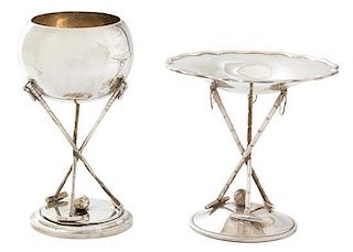 Two Silver Plate Polo Trophies, 20TH CENTURY, each having a bowl raised on crossed mallets on circular bases.
