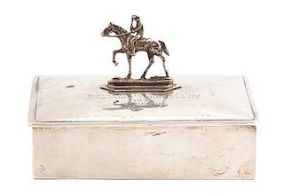 An American Silver Cigarette Box, Webster Co., North Attleboro, MA, the hinged lid having a mounted figure of polo player on 