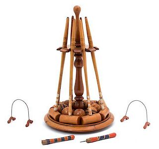An English Table Croquet Set Height 14 1/2 inches.