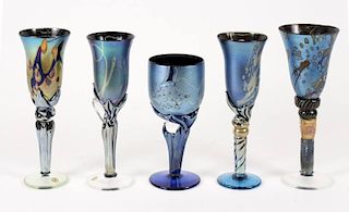 Collection of 5 Colin Heaney Art Glass Goblets