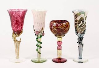 Collection of 4 Colin Heaney Art Glass Goblets