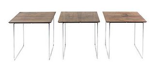 A Set of Three Danish Teak and Chrome Occasional Tables, Poul Norreklit for E. Pederson & Son, Height 15 1/2 x width 16 1/2 x de