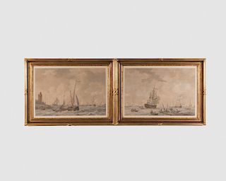 JAN CHRISTIANUS SCHOTEL, (Dutch, 1787-1838), Pair of Marine Views, watercolor