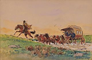 ENRIQUE CASTELLS CAPURRO, (Uruguayan, 1913-1987), The Stagecoach, watercolor