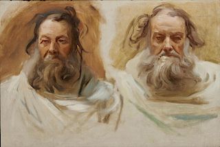 JOHN SINGER SARGENT, (American, 1856-1925), Two Heads of a Bearded Man (Study for Frieze of the Prophets, Boston Public Libra