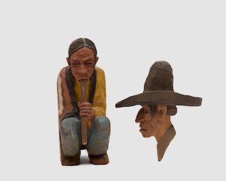 HERBERT "ANDY" S. ANDERSON, (American, 1893-1960), Indian and Cowboy, carved wood