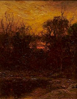 JOHN JOSEPH ENNEKING, (American, 1841-1916), Sunset View, oil on board