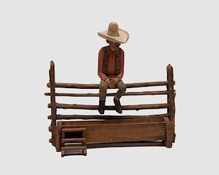 HERBERT "ANDY" S. ANDERSON, (American, 1893-1960), Cowboy on a Fence, carved wood