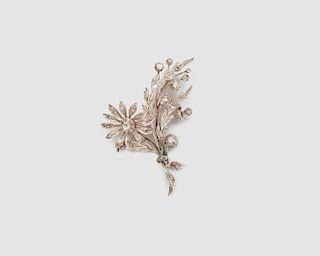 14K Gold, Silver, and Diamond Brooch