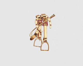 POHOOMULL LE CAIRE, PARIS 18K Yellow Gold and Ruby Brooch