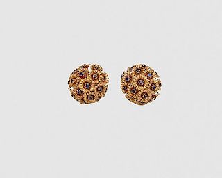 TIFFANY & CO 18K Yellow Gold and Sapphire Flower Earclips