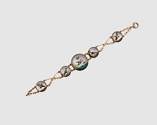 14K Yellow Gold and Reverse Painted Crystal Bracelet