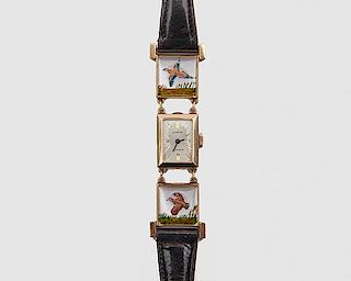 14K Yellow Gold and Reverse Painted Crystal Wristwatch