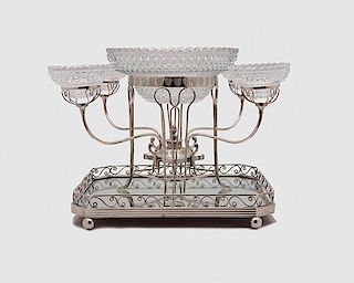 Sheffield Silver Epergne, Thomas Watson & Co., maker; together with a complementary Sheffield Silver Mirrored Plateau